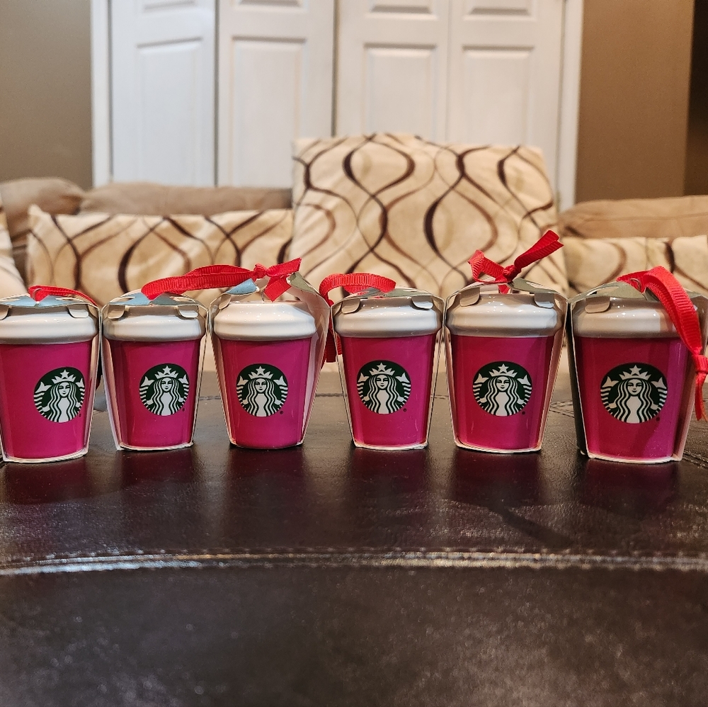 5 Pink Starbucks cup christmas ornament